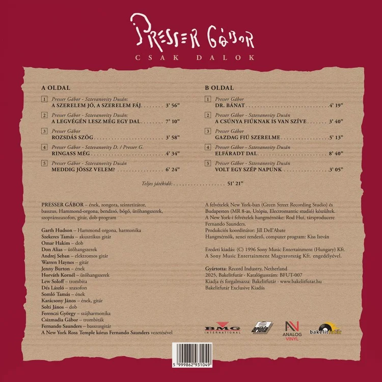 Presser Gábor Csak dalok LP – Bild 2